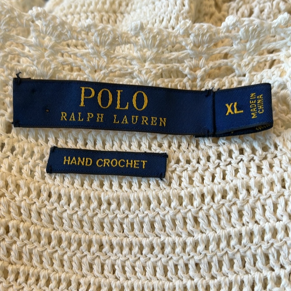 Polo Ralph Lauren Ivory Hand crafted Crochet Romantic Dress ruffle hem Size XL - Picture 13 of 17